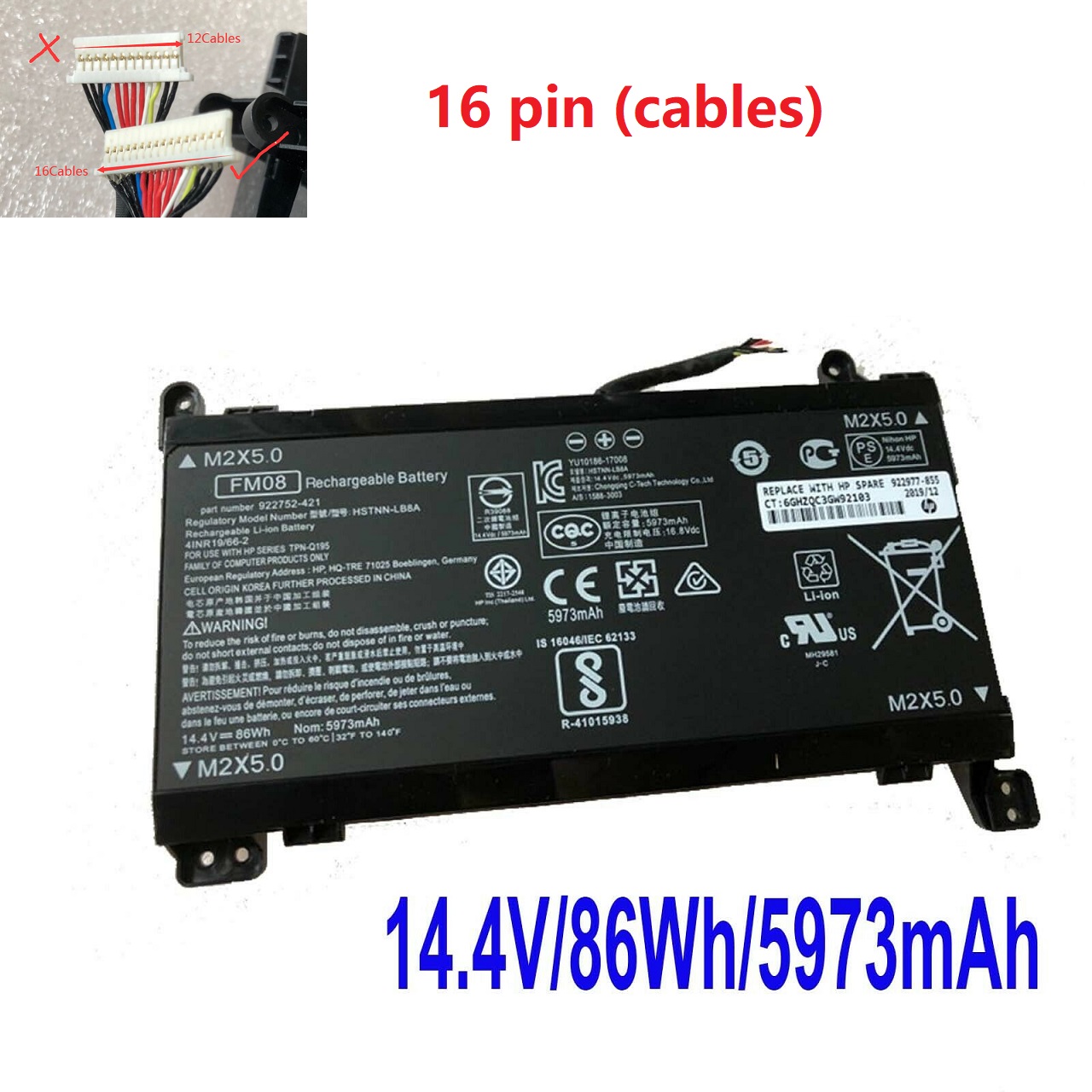 16 pin HP Omen 17-AN014NG HSTNN-LB8A 922752-421 HQ-TRE TPN-Q195 batteria compatibile