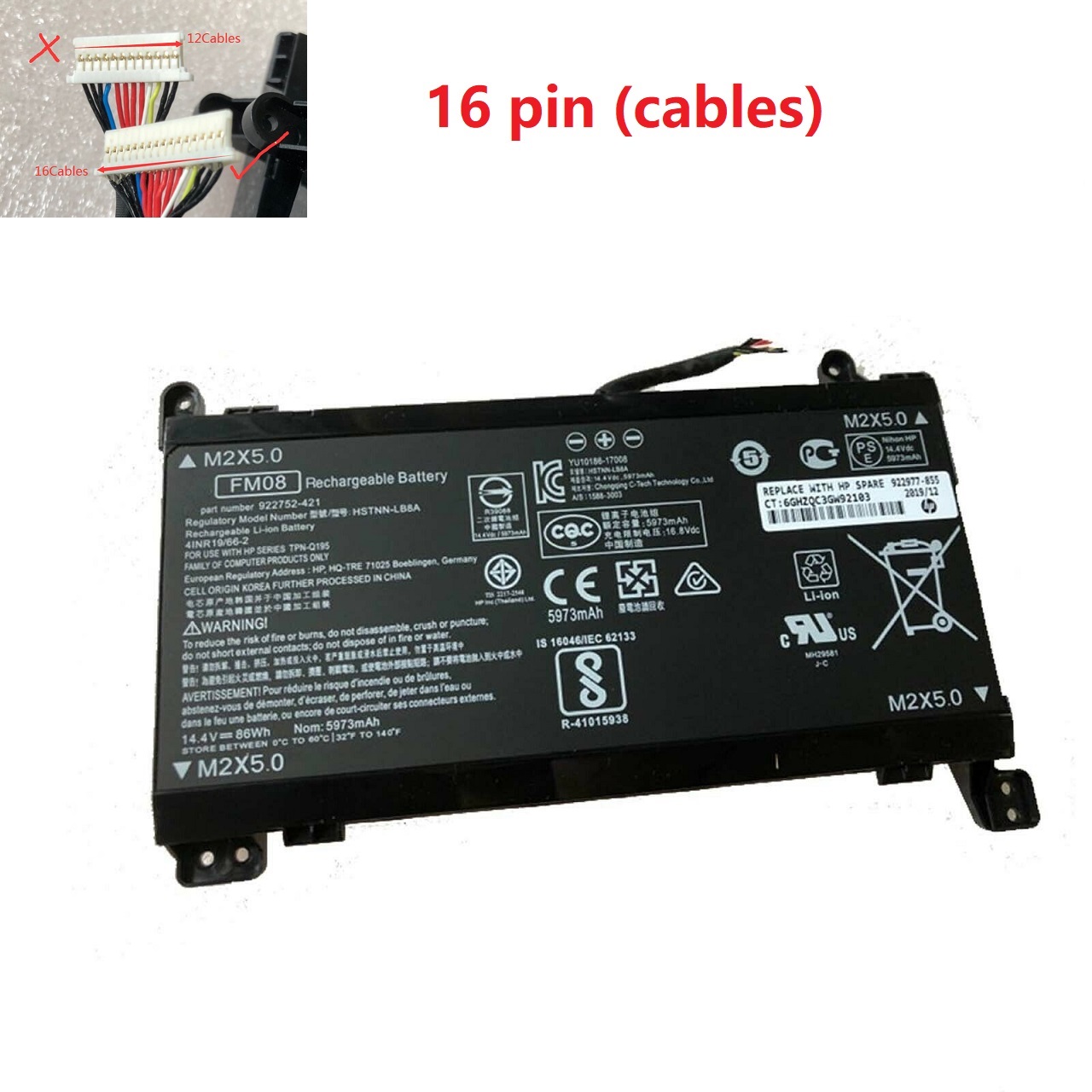 16 pin HP Omen 17-AN014NG HSTNN-LB8A 922752-421 HQ-TRE TPN-Q195 batteria compatibile
