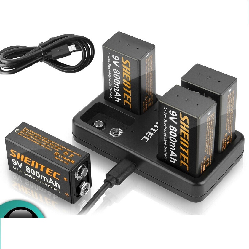 4 slot USB charger + 9 volt block Lthium rechargeable Li-ion batteria compatibile