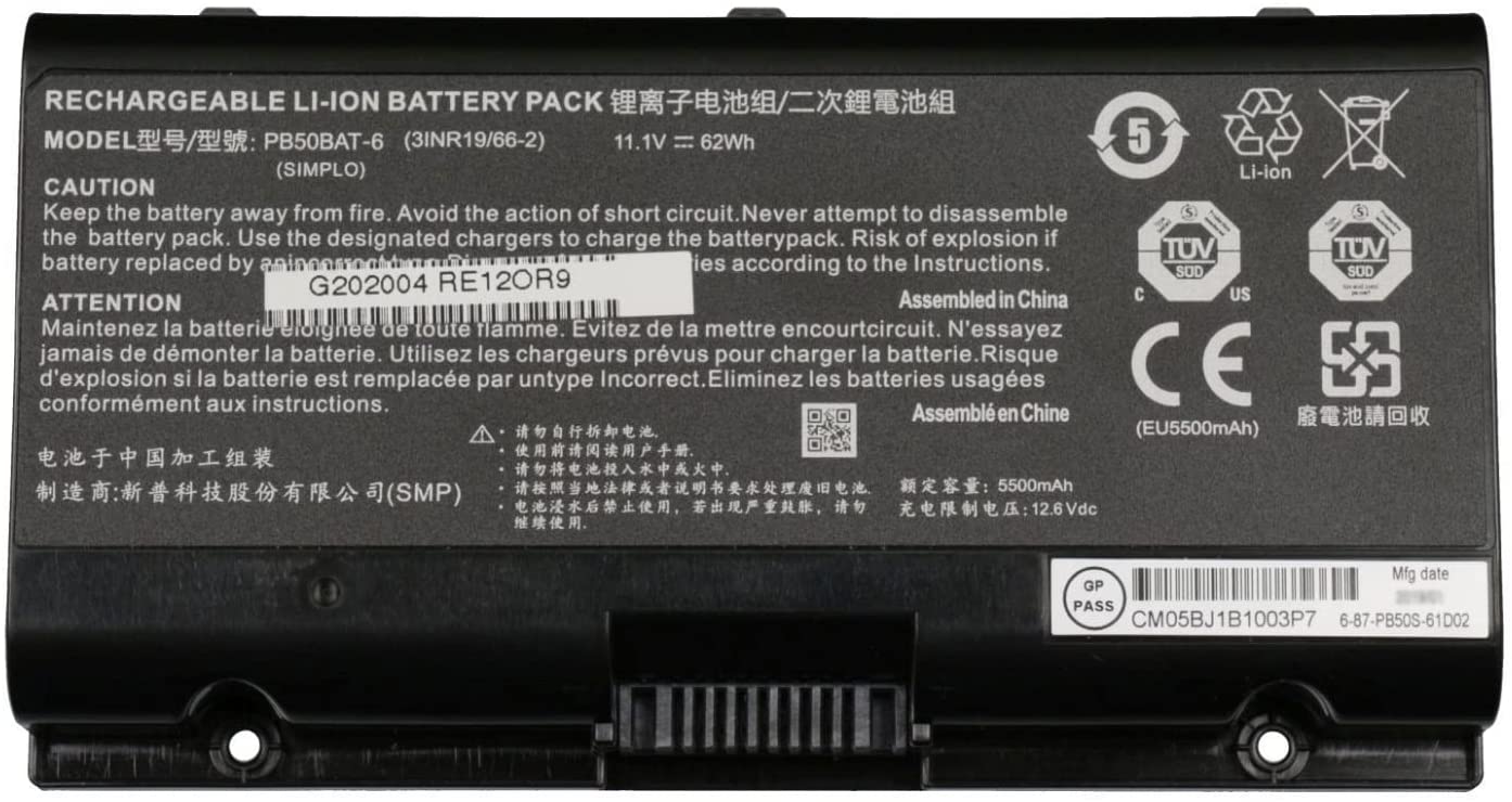 PB50BAT-6 Clevo PB71EF-G,PowerSpec 1720,1520,Sager NP8371 batteria compatibile