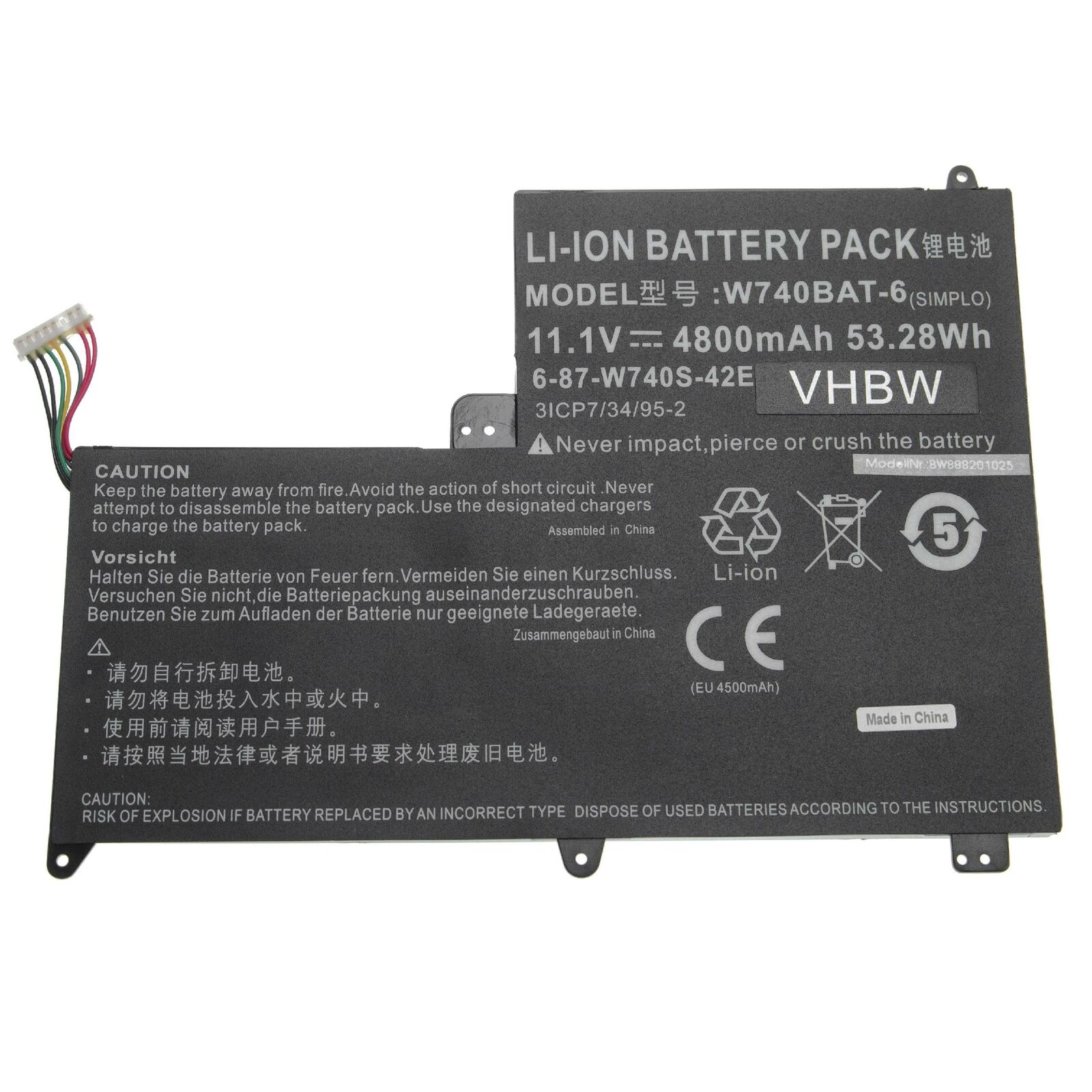 W740BAT-6 6-87-W740S-42E1 3ICP7/34/95-2 CLEVO W740SU S413 batteria compatibile